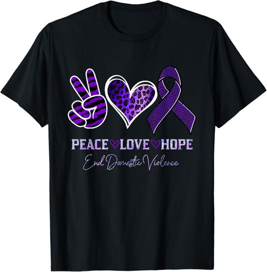 Peace Love Hope Leopard End Domestic Violence Awareness T-Shirt - T-Shirt | Black
