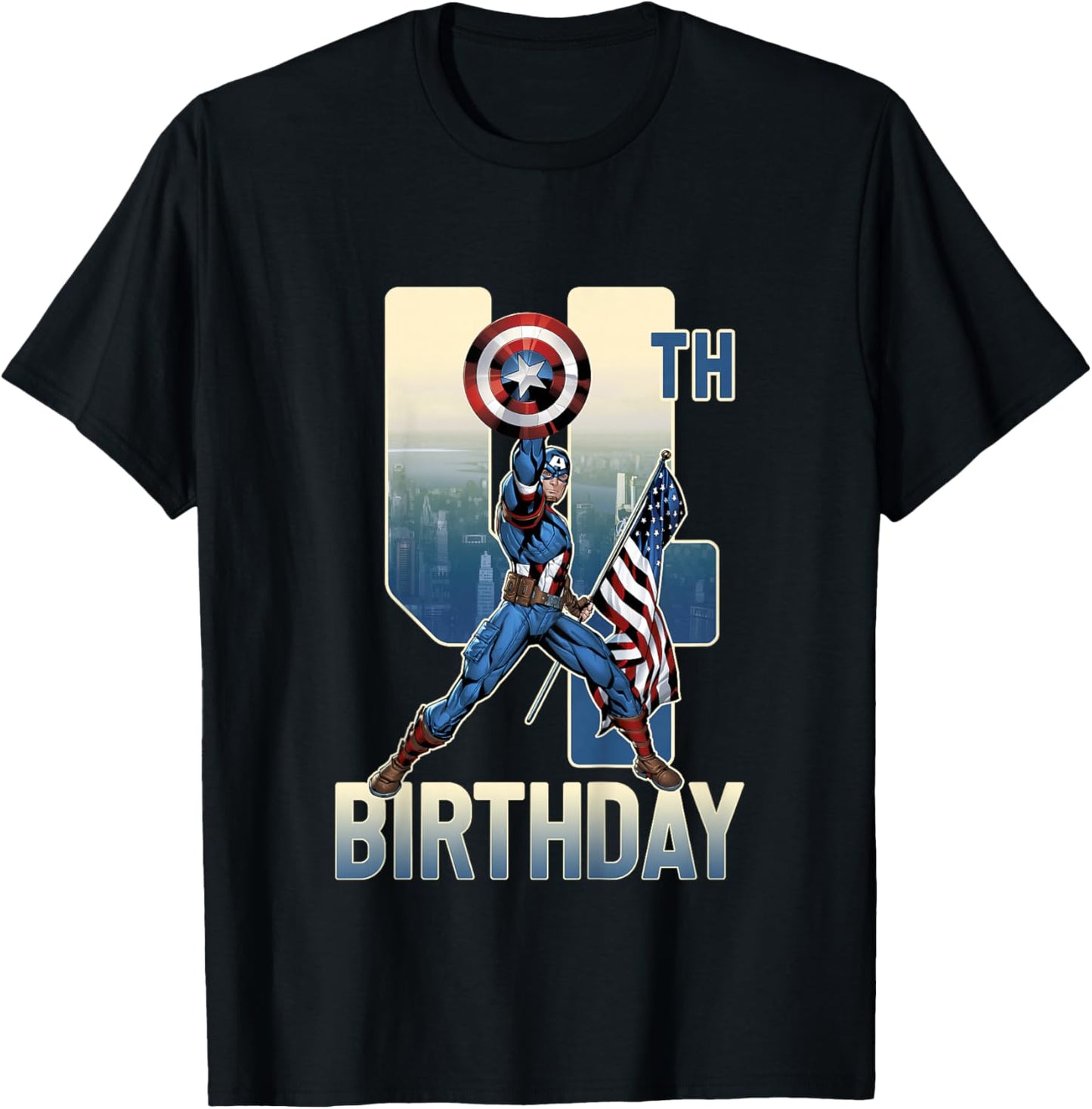 Kids Marvel Avengers Classic Captain America Epic 4th Birthday T-Shirt - T-Shirt | Black