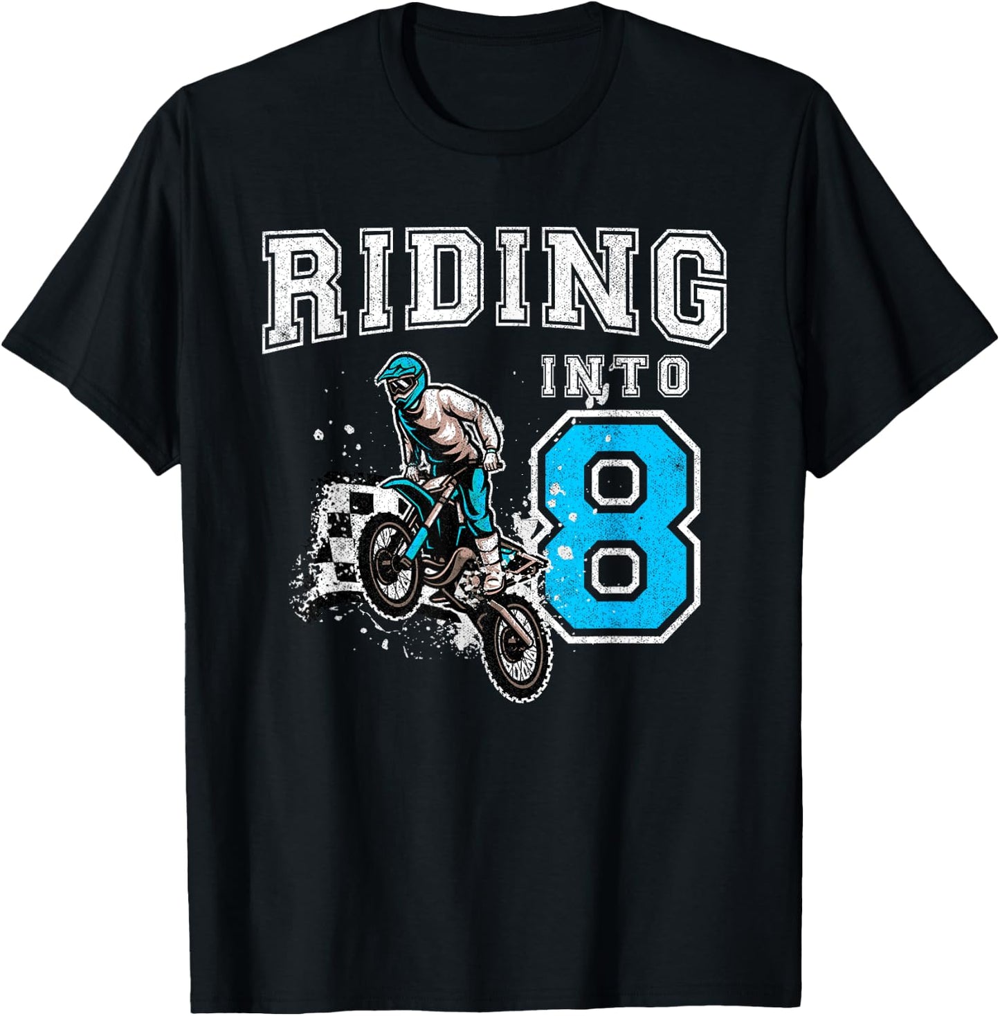 Riding Into 8 Years Old 8th Birthday Boy Dirt Bike Party T-Shirt - T-Shirt | Black