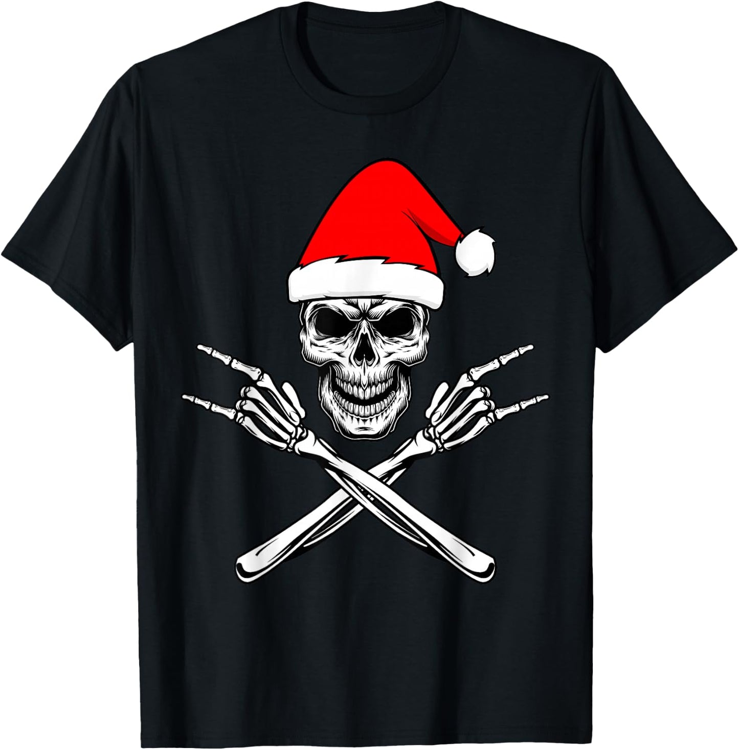 Christmas Crazy Rock and Roll Skeleton Skull Retro Funny T-Shirt - T-Shirt | Black