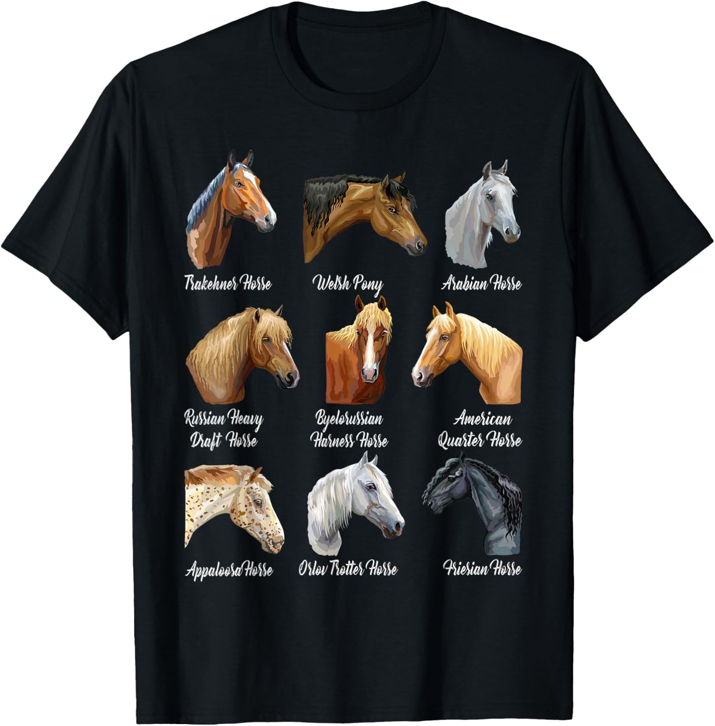 Funny Horse Lover Breeds Equestrian Horseback Riding T-Shirt - T-Shirt | Black