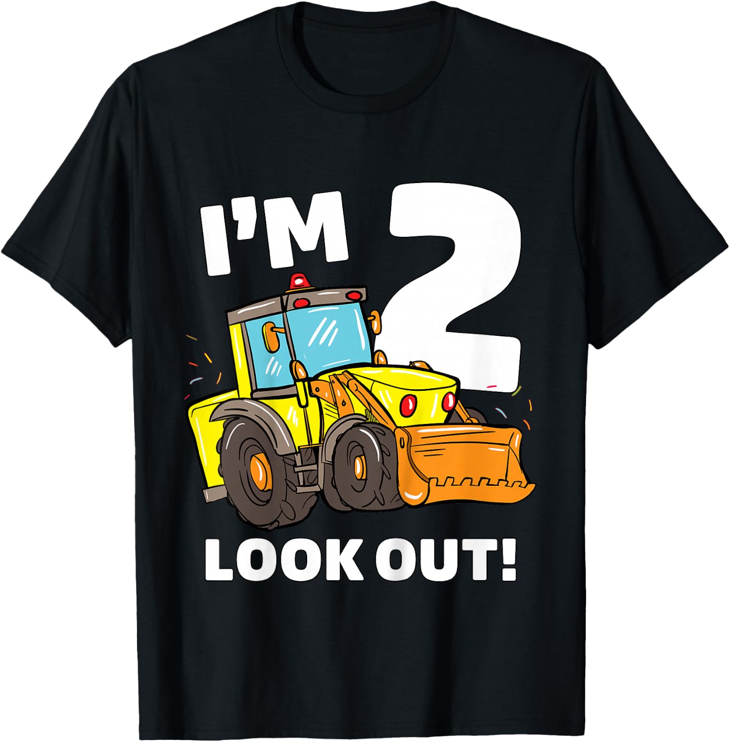 Kids Construction Truck 2nd Birthday Boy 2 Two Bulldozer T-Shirt - T-Shirt | Black