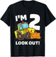 Kids Construction Truck 2nd Birthday Boy 2 Two Bulldozer T-Shirt - T-Shirt | Black