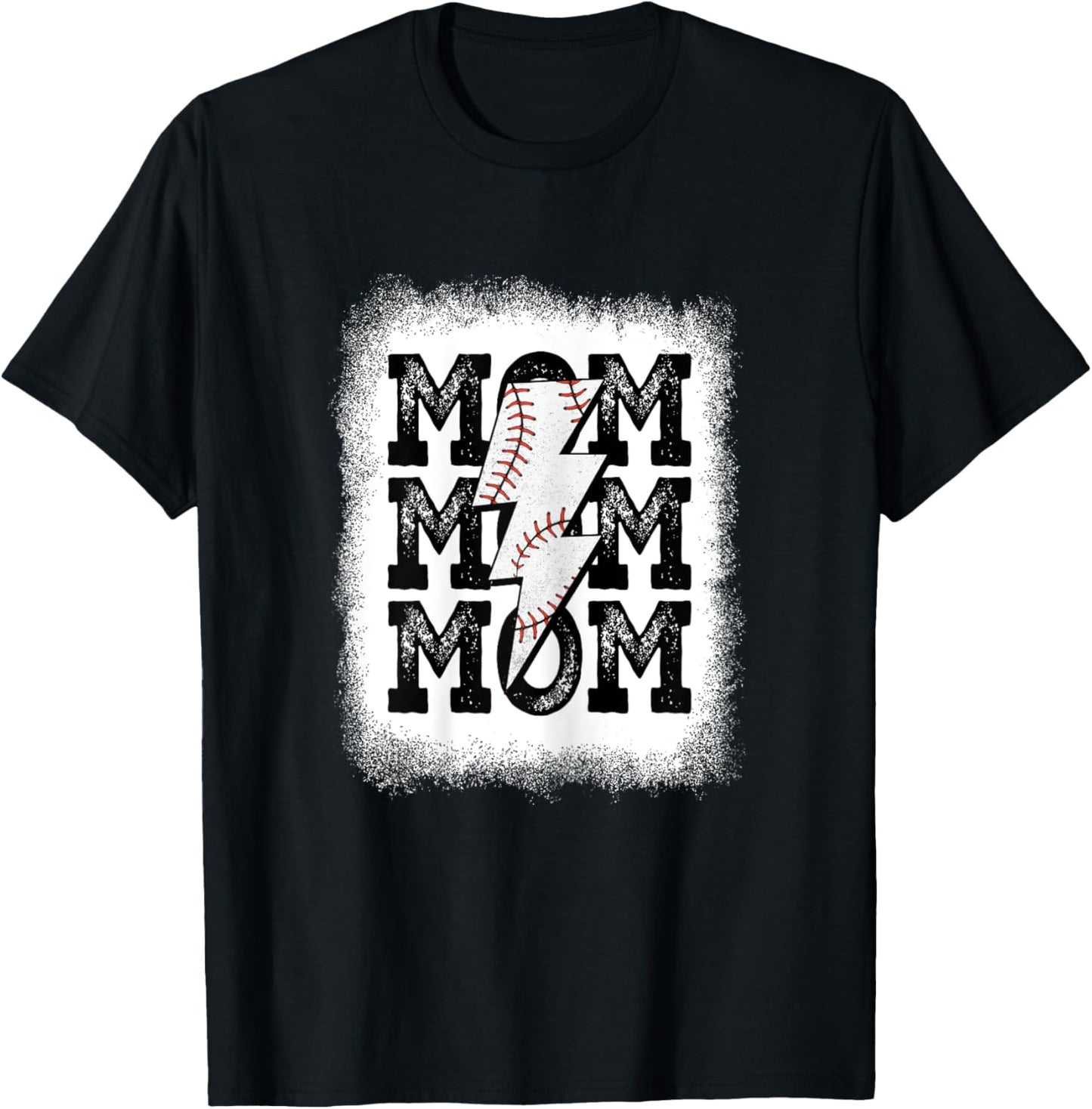 Retro Baseball Mama Distressed Lightning Bolt Mom Life T-Shirt - T-Shirt | Black