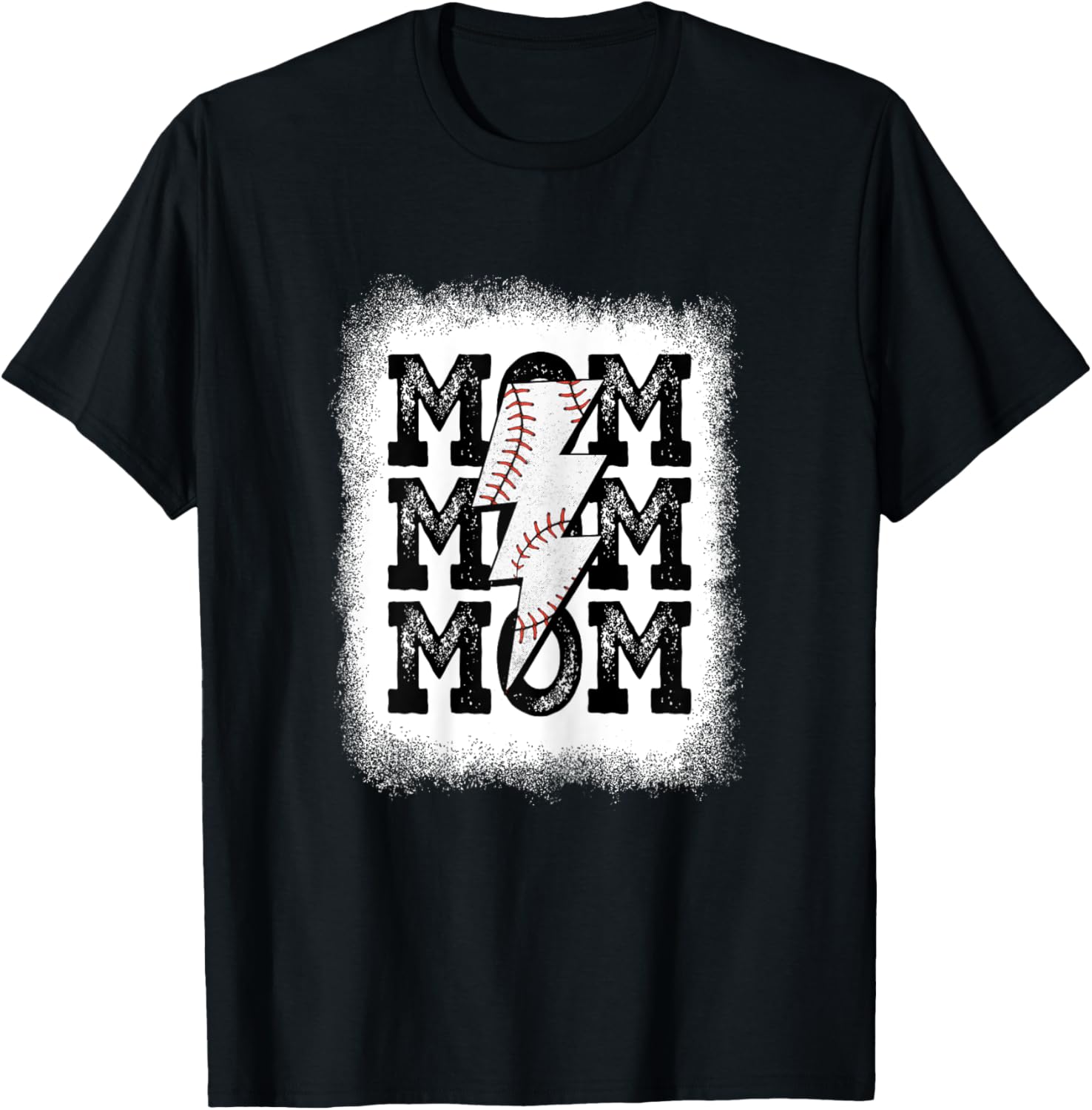 Retro Baseball Mama Distressed Lightning Bolt Mom Life T-Shirt - T-Shirt | Black