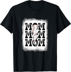 Retro Baseball Mama Distressed Lightning Bolt Mom Life T-Shirt - T-Shirt | Black