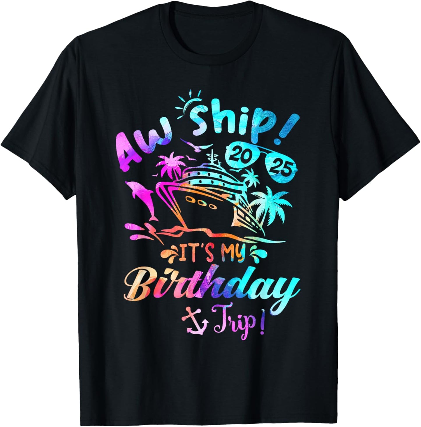 Birthday Cruise Ship Trip Summer Vacation -Adults Kids Black Small T-Shirt - T-Shirt | Black