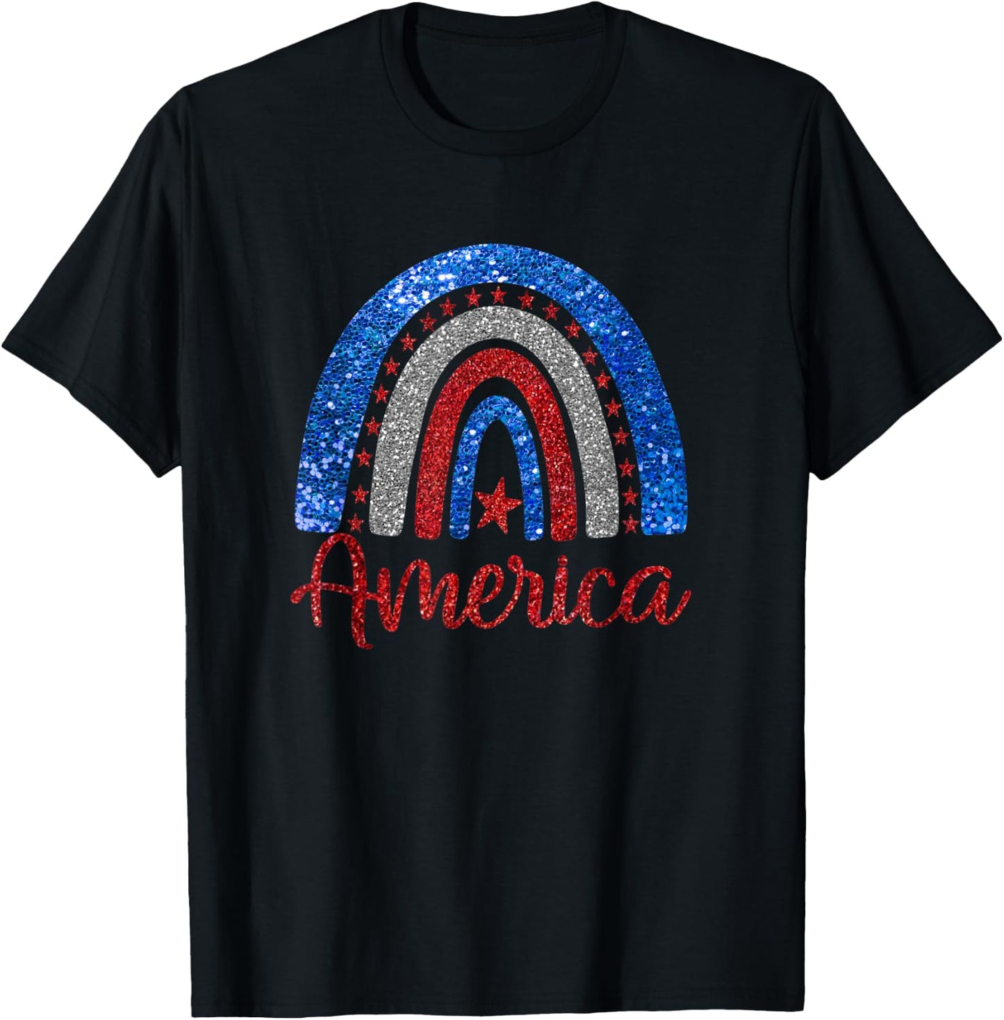 Patriotic Rainbow AMERICA Love USA Scandinavian Rainbow Art T-Shirt - T-Shirt | Black