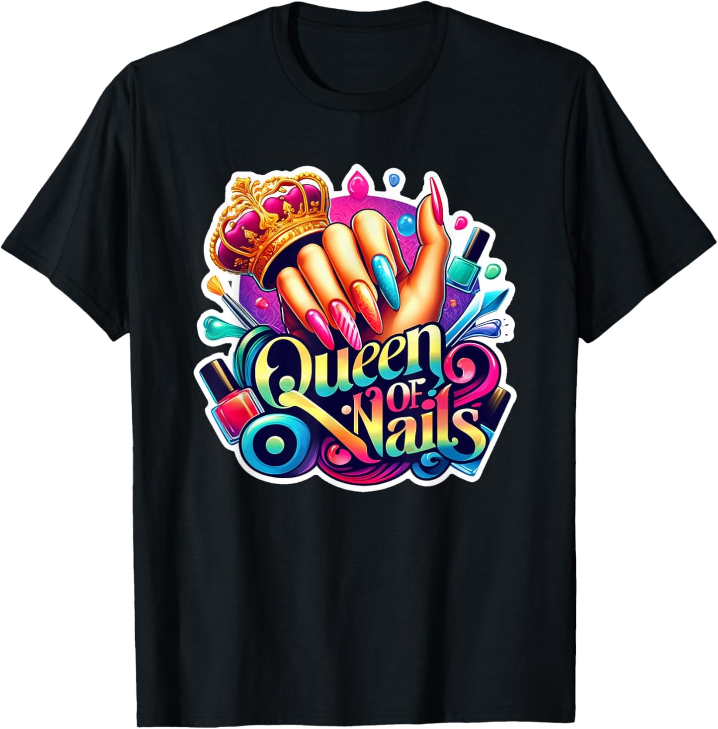 Nail Tech Polish Queen of Nails - Manicure Spa Travel T-Shirt - T-Shirt | Black