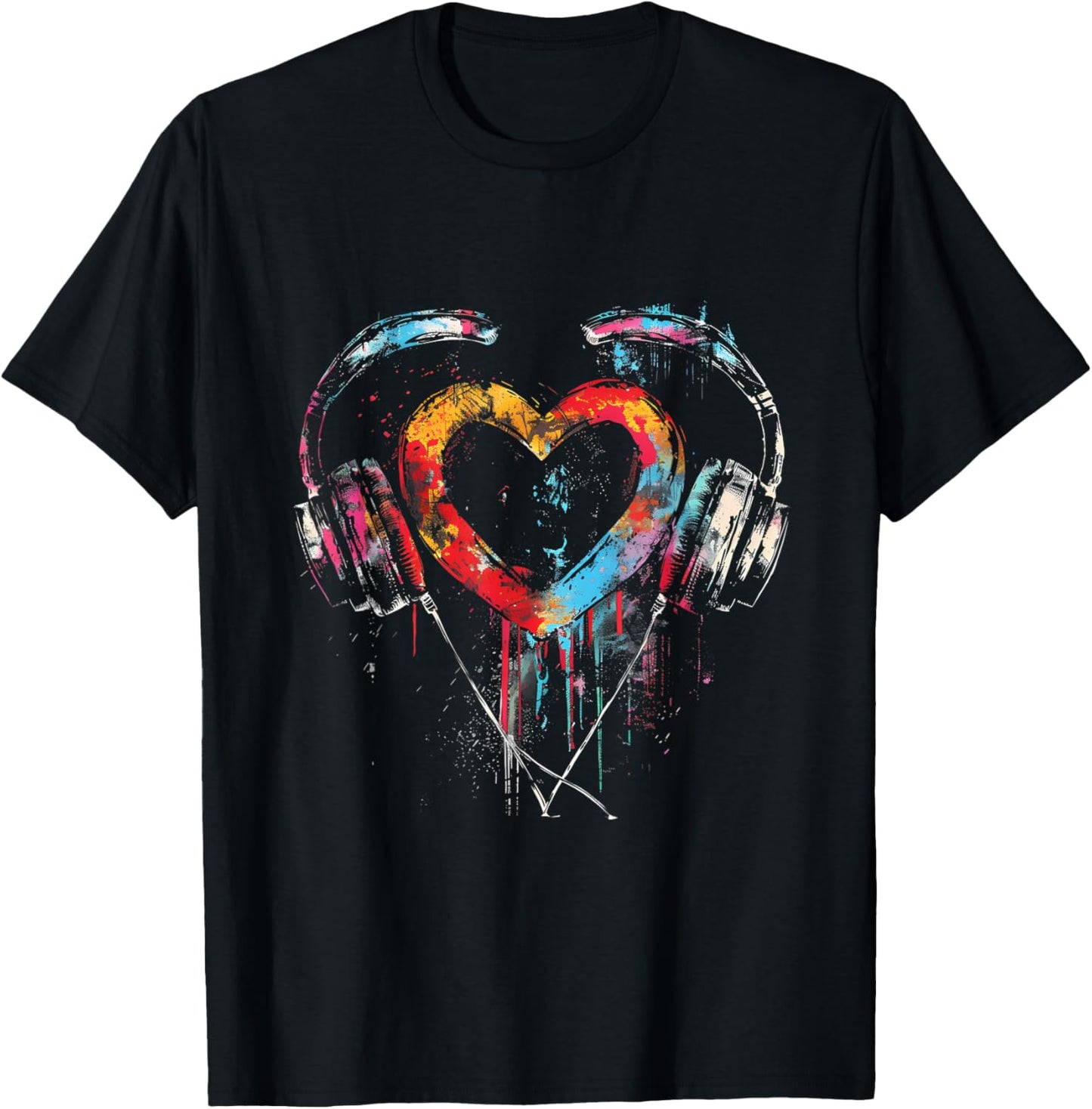 Headphones Music DJ Artwork Heart Music Lover Techno EDM T-Shirt - T-Shirt | Black