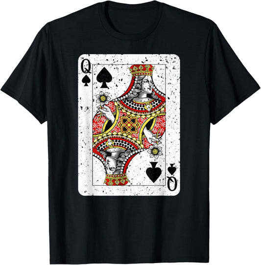 Queen of Spades Deck of Playing Cards Vintage Retro Style T-Shirt - T-Shirt | Black