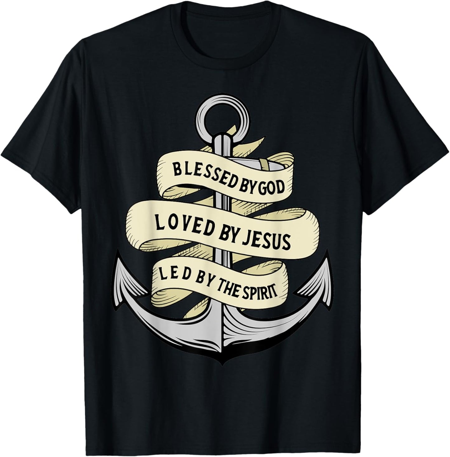 Blessed By God - Loved By Jesus, Anchor Christian T-Shirt - T-Shirt | Black