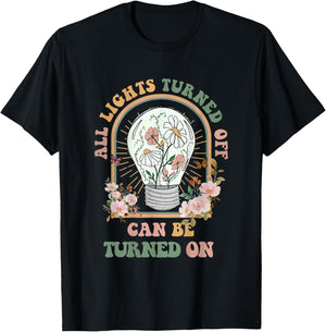 CoGlobal Retro The Light That Turns Off Can Be Turned Back On 2 Sided , Small T-Shirt - T-Shirt | Black
