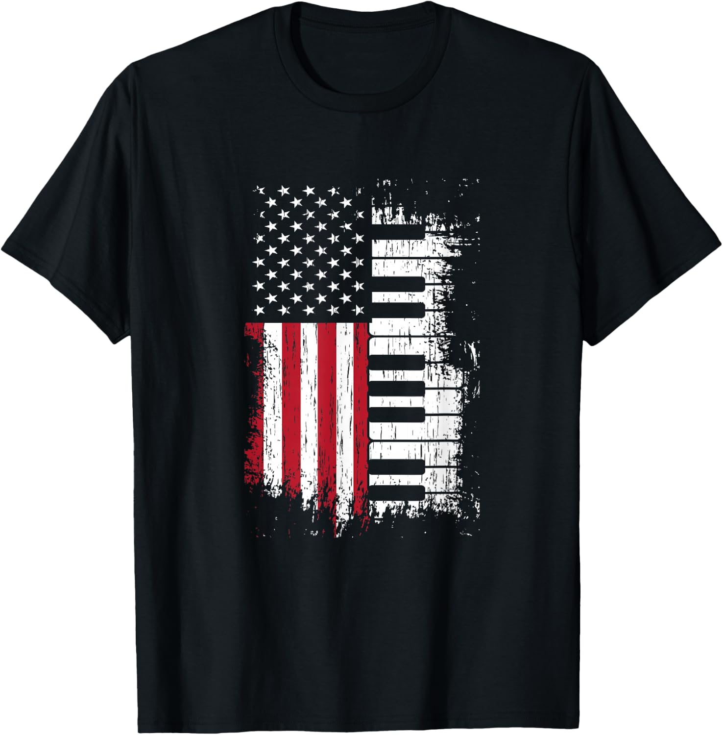 American Flag Piano Keys Player Pianist Keys Music Gift T-Shirt - T-Shirt | Black