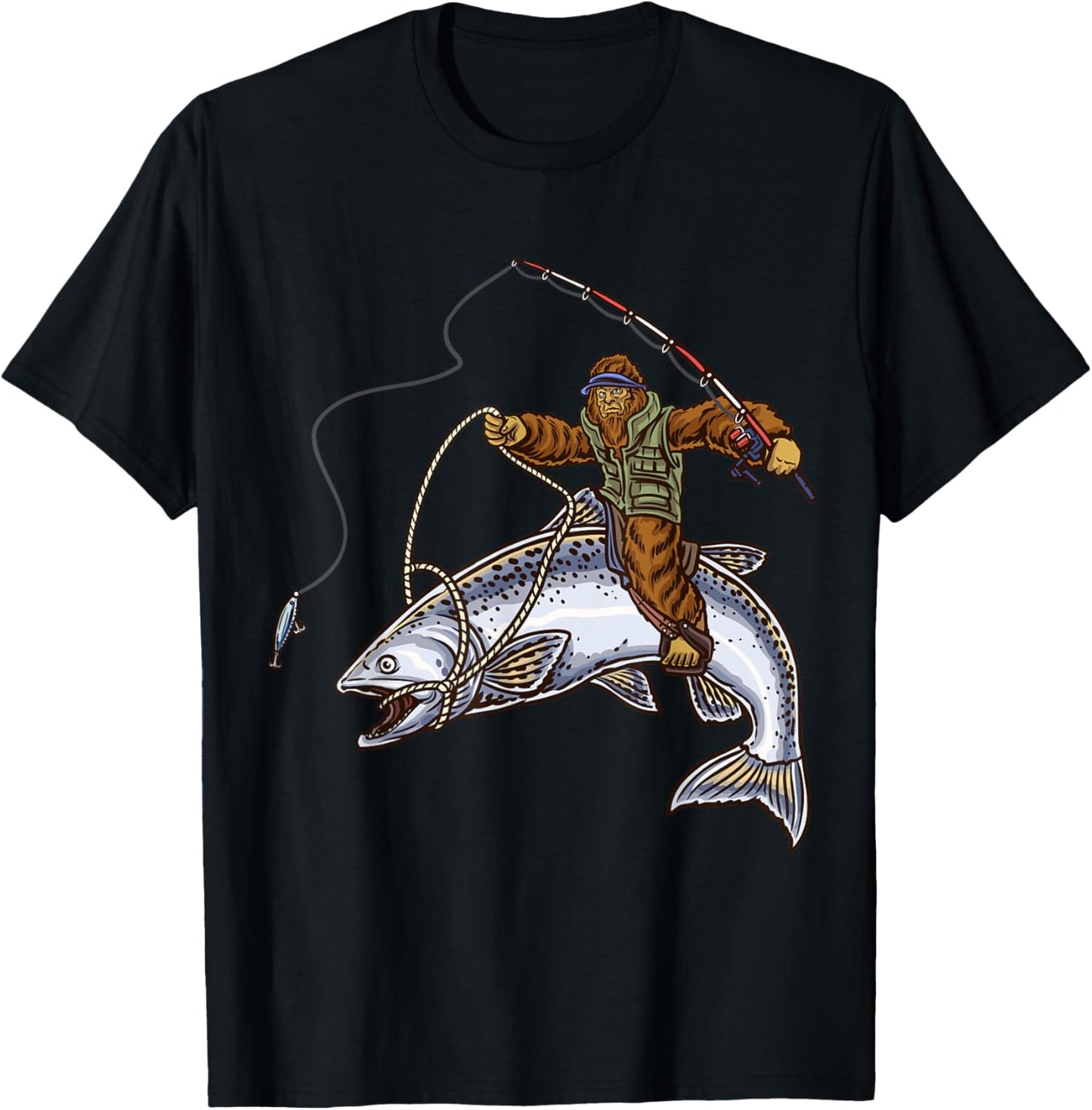 King Salmon Fishing Trout Hunting Bigfoot Fishermen T-Shirt - T-Shirt | Black