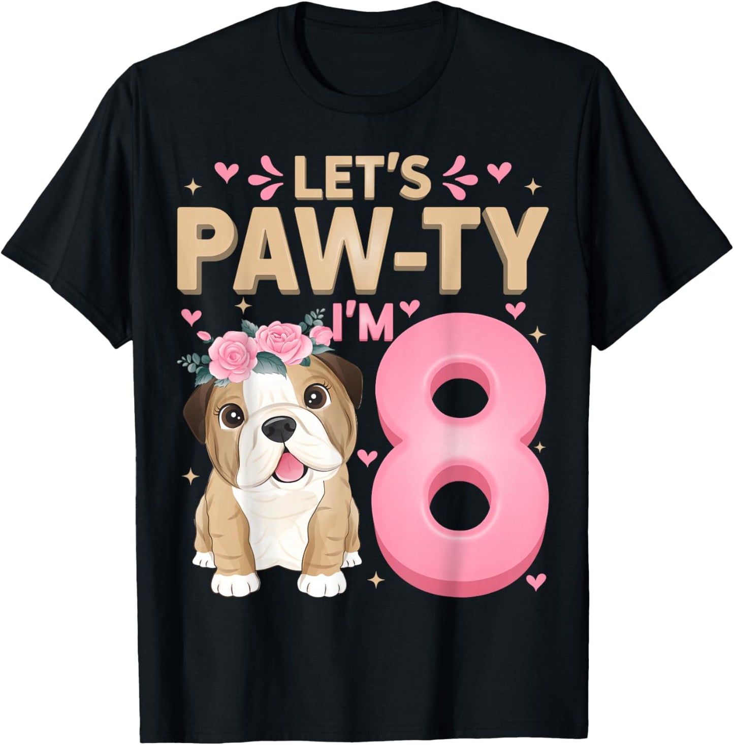 Let's Paw-ty I'm 8 Cute Puppy Dog 8th Birthday Party T-Shirt - T-Shirt | Black