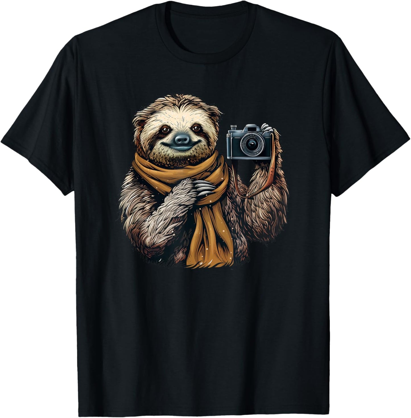 Sloth With A Camera - Sloth Lovers - Cute Sloth Photographer T-Shirt - T-Shirt | Black