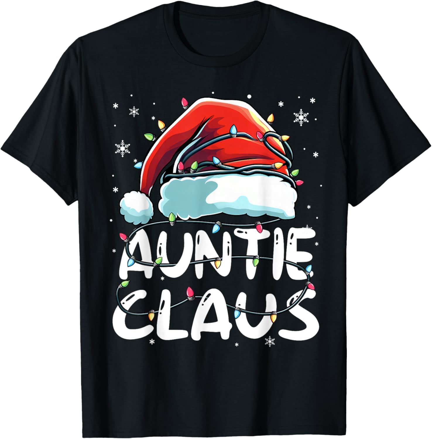Auntie Claus Christmas Lights Matching Family Xmas Pajama T-Shirt - T-Shirt | Black