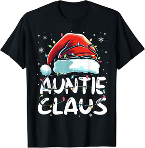 Auntie Claus Christmas Lights Matching Family Xmas Pajama T-Shirt - T-Shirt | Black