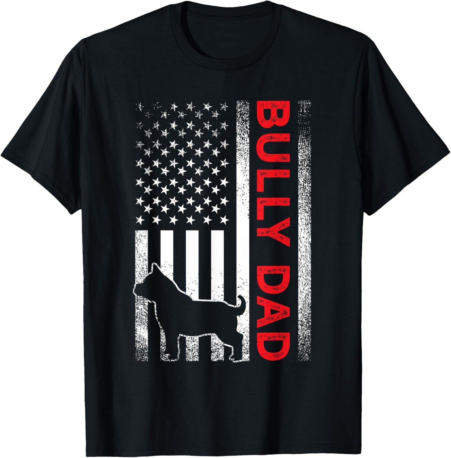 Bully or pitbull dog DAD vintage american flag papa gifts T-Shirt - T-Shirt | Black