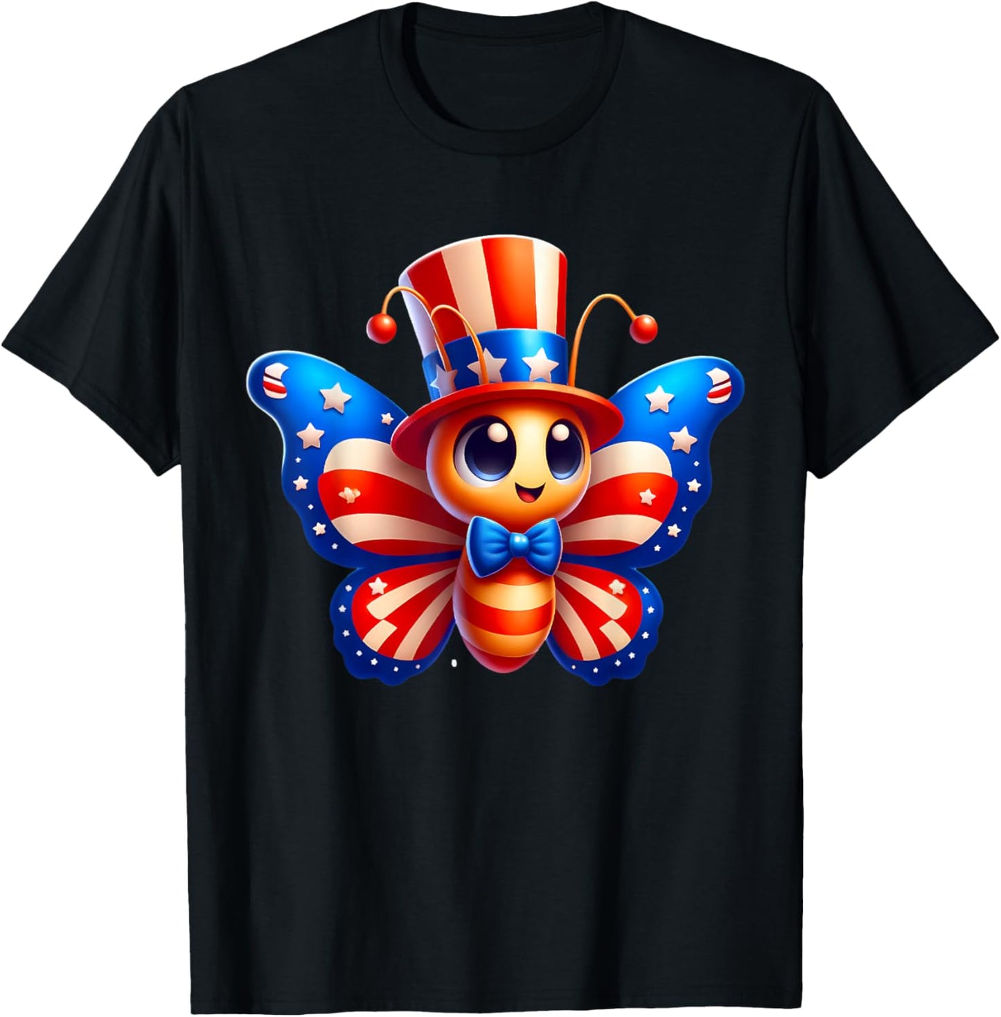 Butterfly Happy 4th of July Independence Day Men Women Kids T-Shirt - T-Shirt | Black