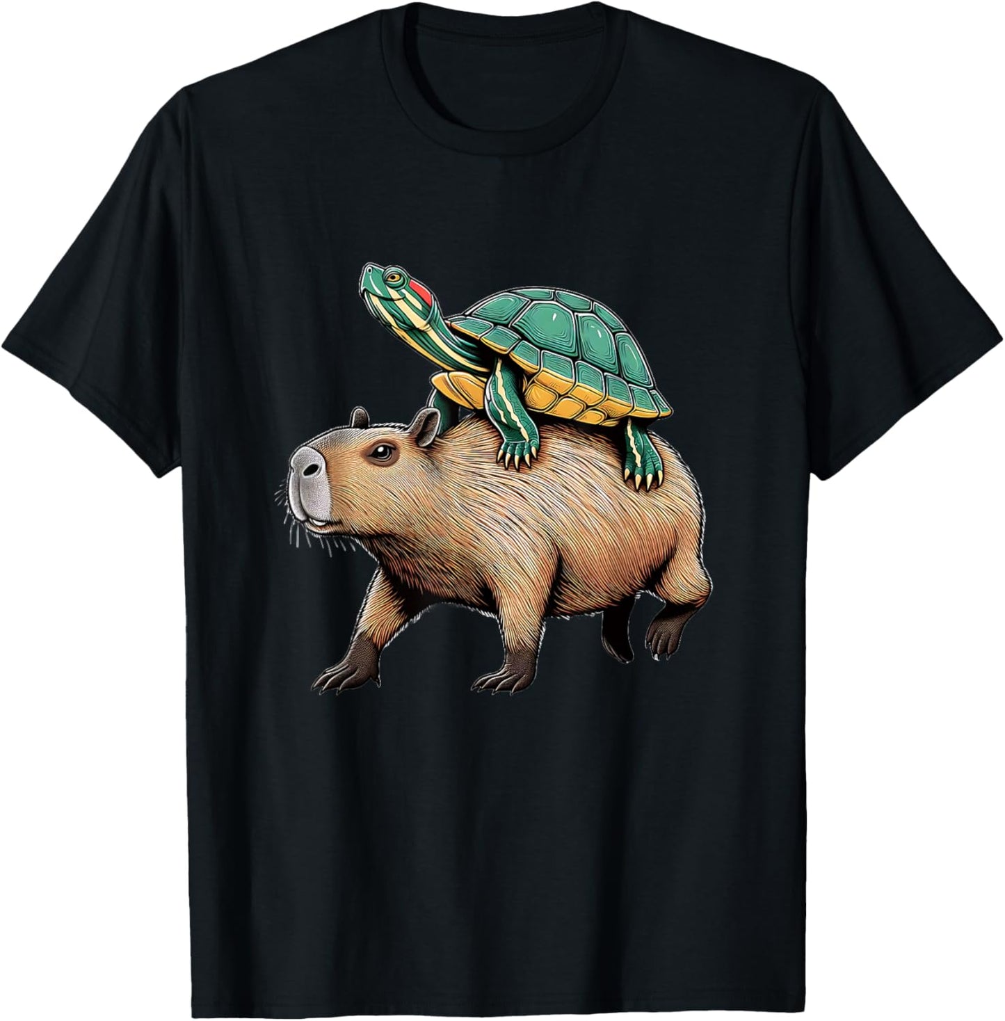 Turtle Riding Capybara T-Shirt - T-Shirt | Black