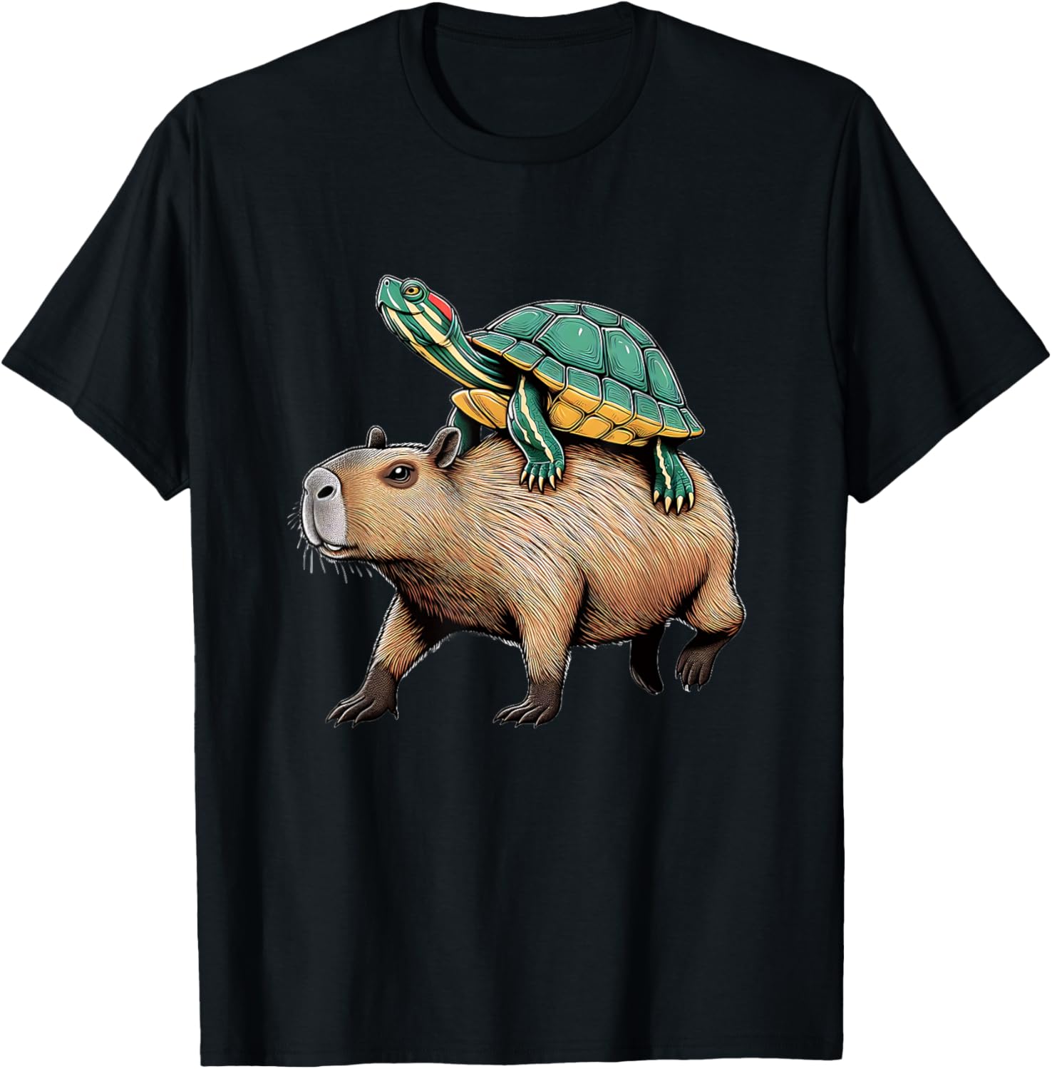 Turtle Riding Capybara T-Shirt - T-Shirt | Black
