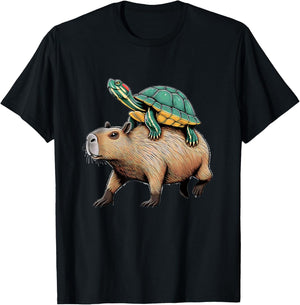 Turtle Riding Capybara T-Shirt - T-Shirt | Black