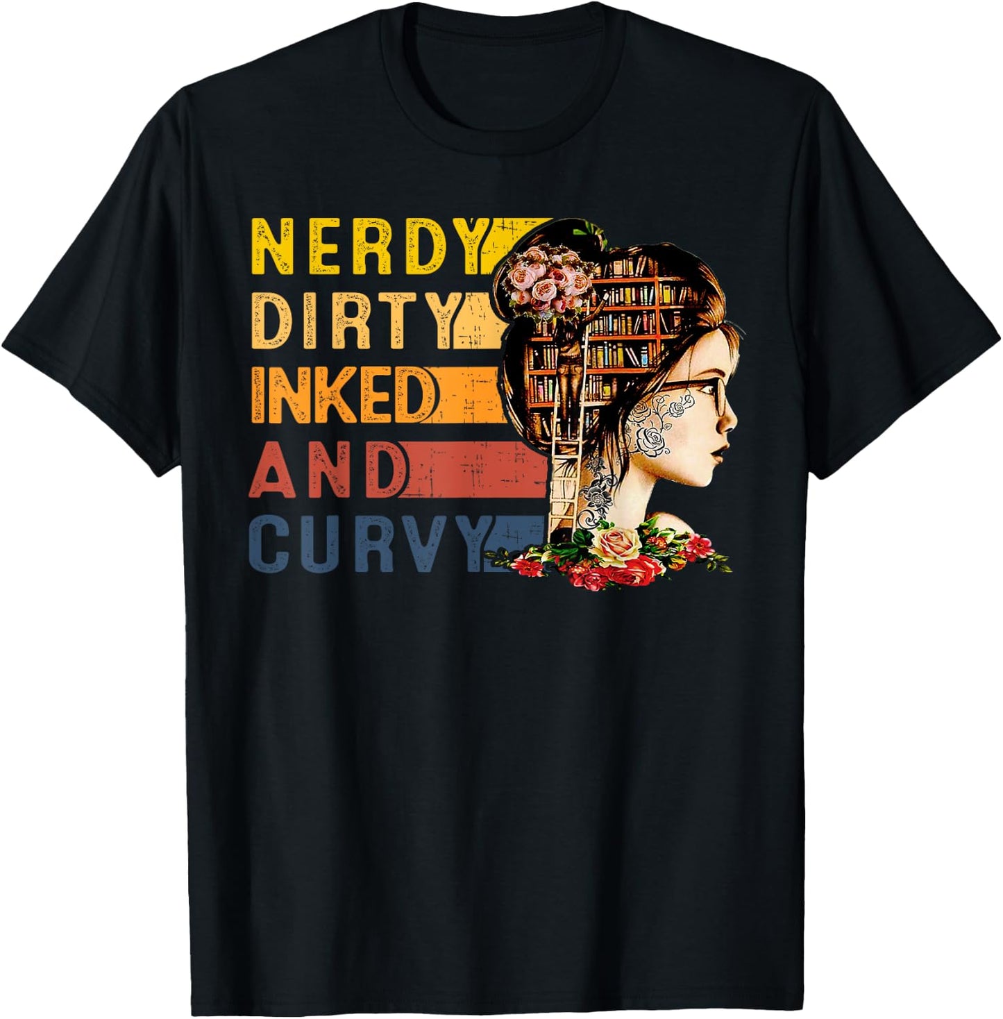 Vintage Books Lover Tattooed Girl Nerdy Dirty Inked Curvy T-Shirt - T-Shirt | Black
