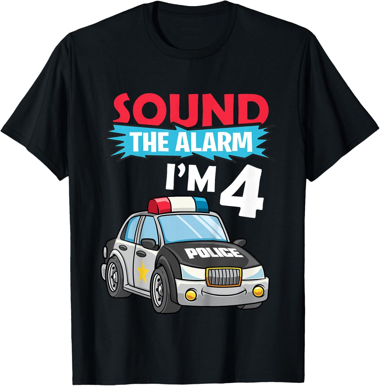 Kids Birthday Boy Shirt 4 Years Old Police Car Policeman Cop T-Shirt - T-Shirt | Black