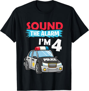 Kids Birthday Boy Shirt 4 Years Old Police Car Policeman Cop T-Shirt - T-Shirt | Black