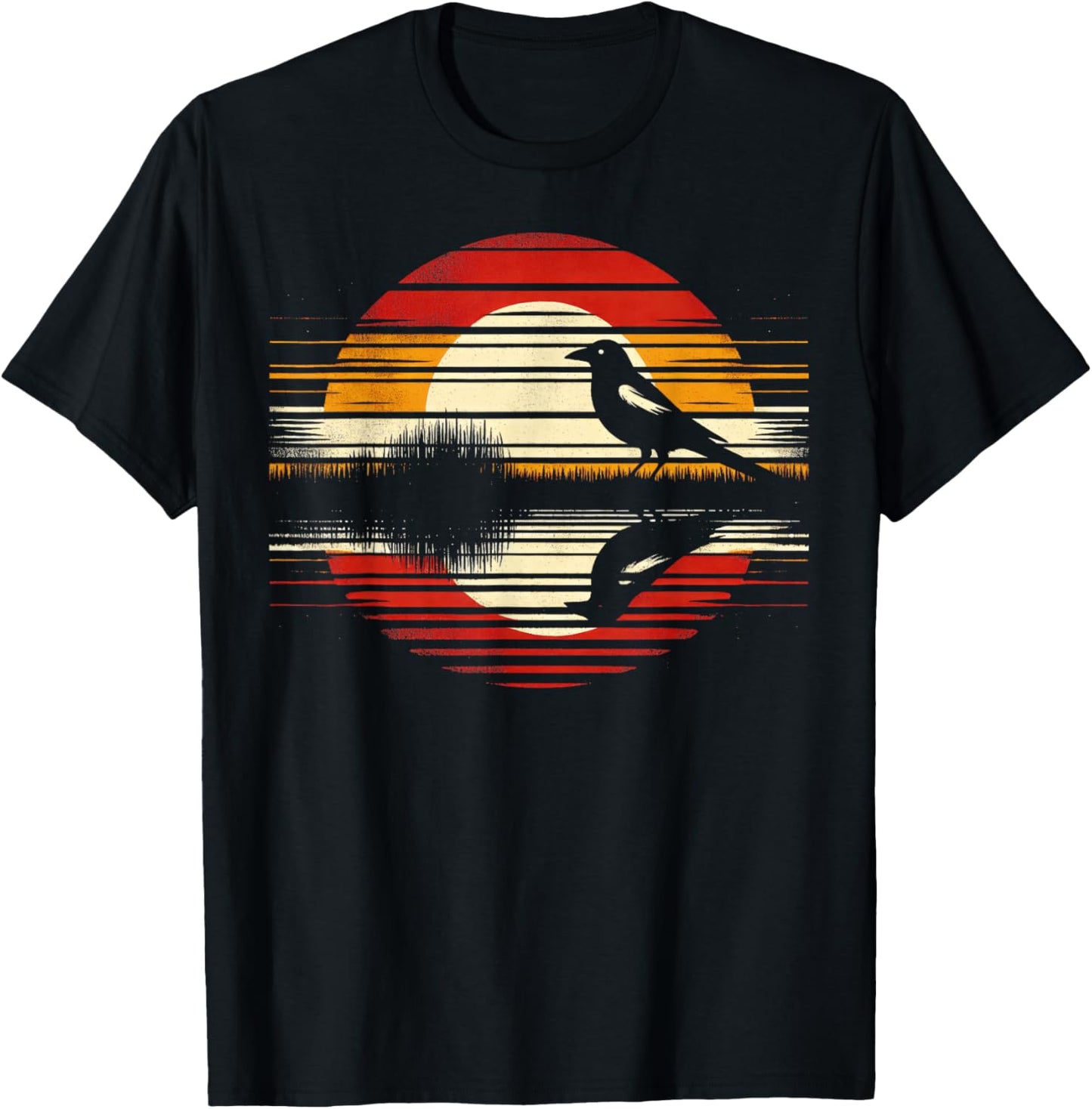 Magpie Bird Sunset Retro Style Safari Vintage 70s T-Shirt - T-Shirt | Black