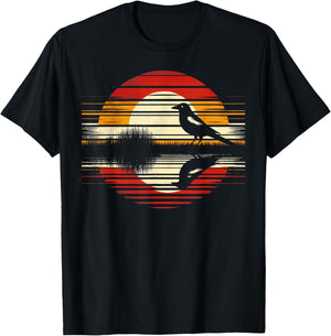 Magpie Bird Sunset Retro Style Safari Vintage 70s T-Shirt - T-Shirt | Black