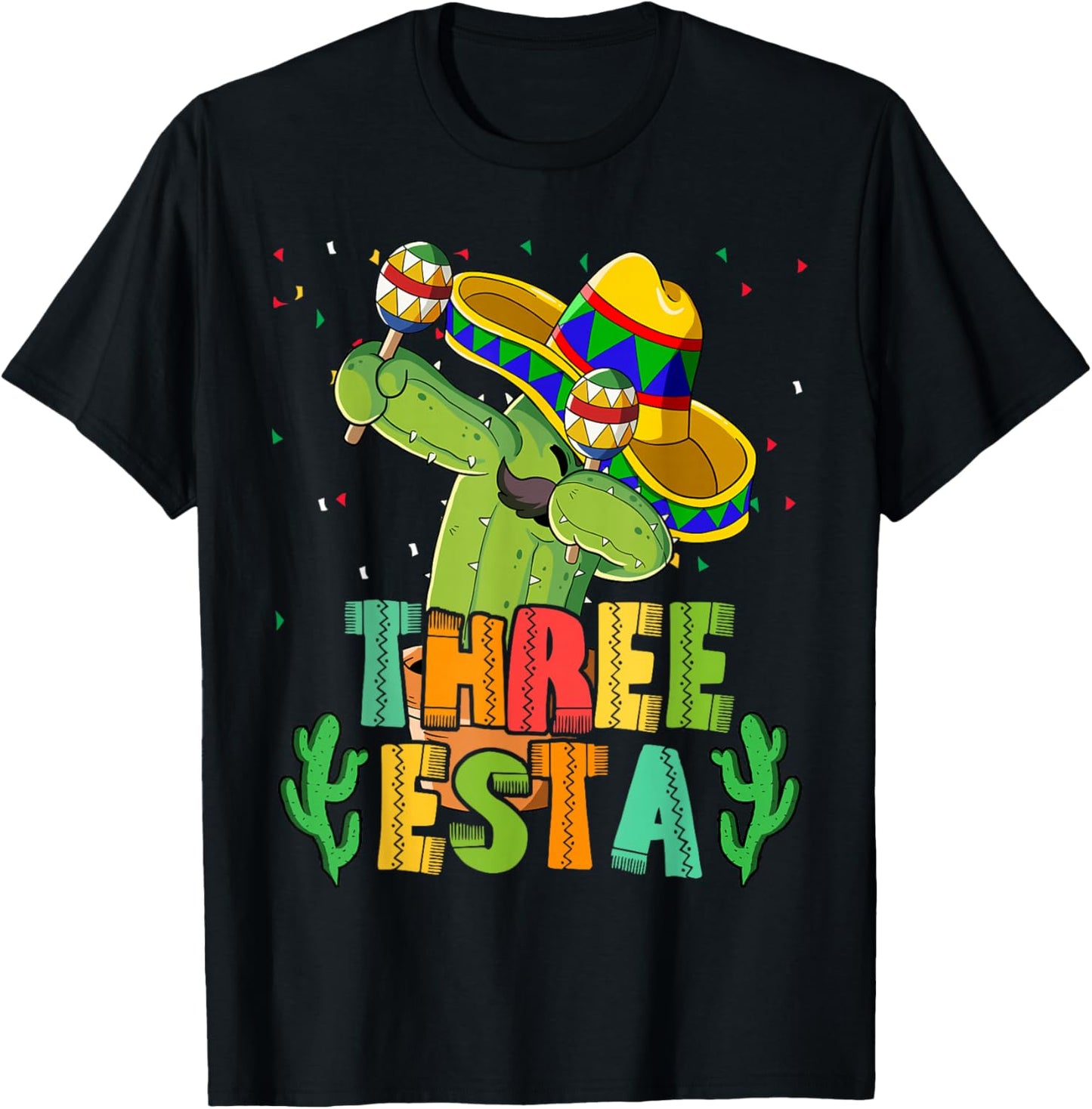 Mexican Themed Party 3rd Birthday Three Esta T-Shirt - T-Shirt | Black