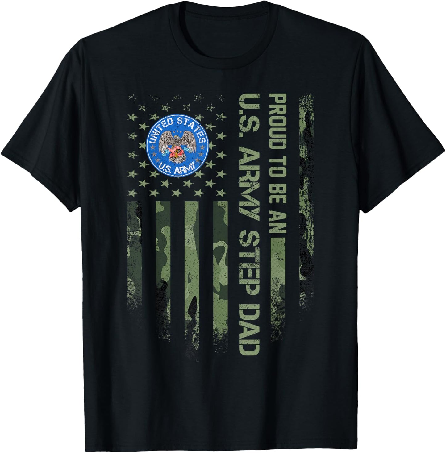 Vintage USA American Camo Flag Proud To Be An Army Step Dad T-Shirt - T-Shirt | Black