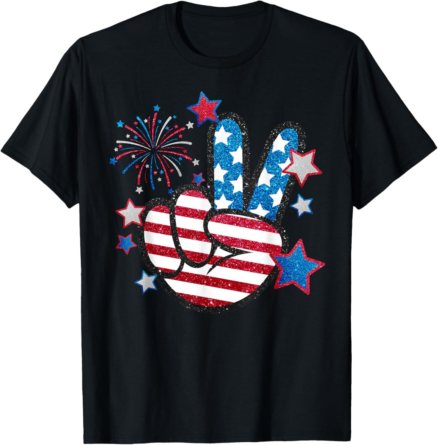 American Flag Peace Sign Hand Fourth of July Men Women Kid T-Shirt - T-Shirt | Black