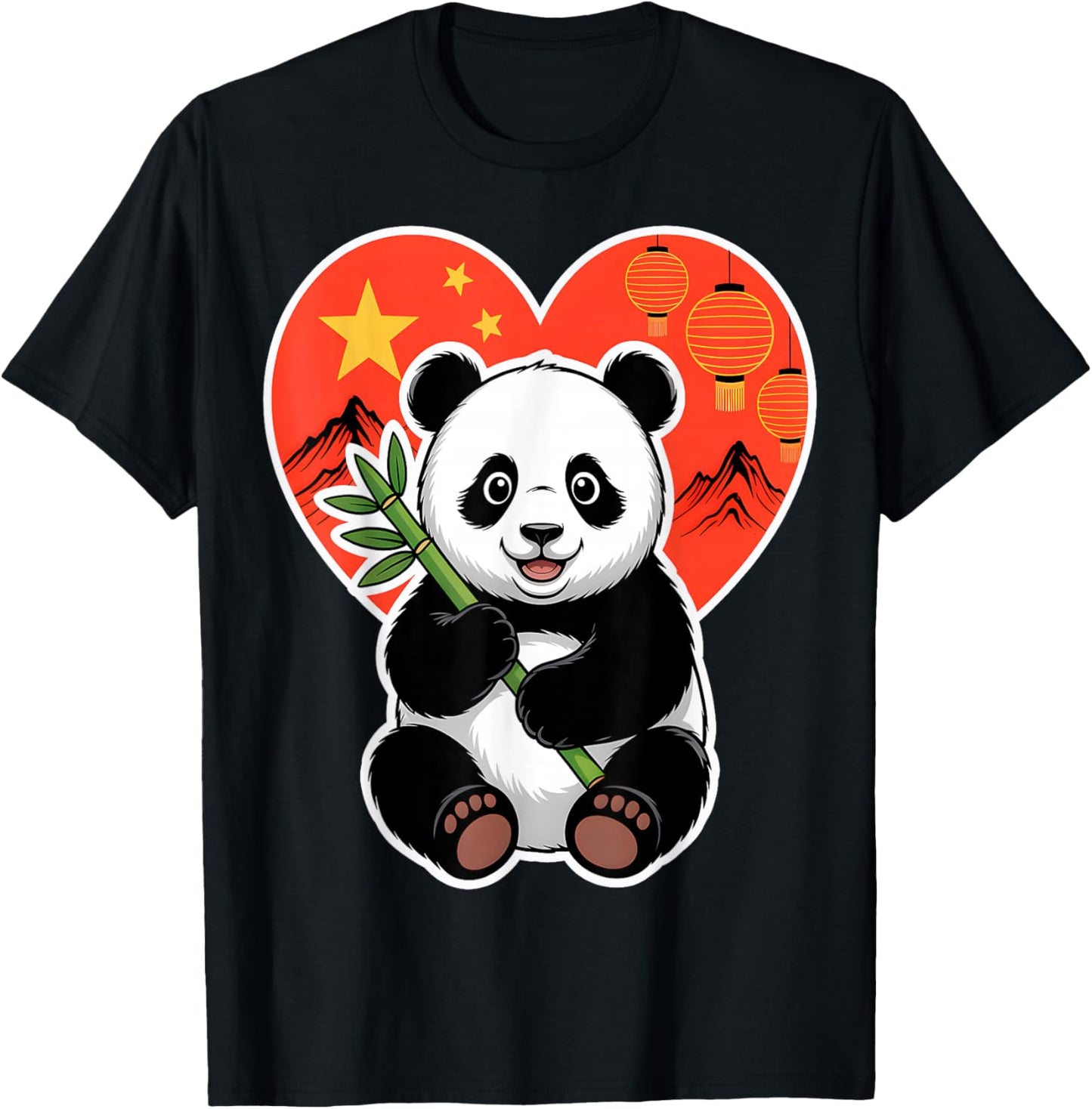 Panda Heart China Bamboo T-Shirt - T-Shirt | Black