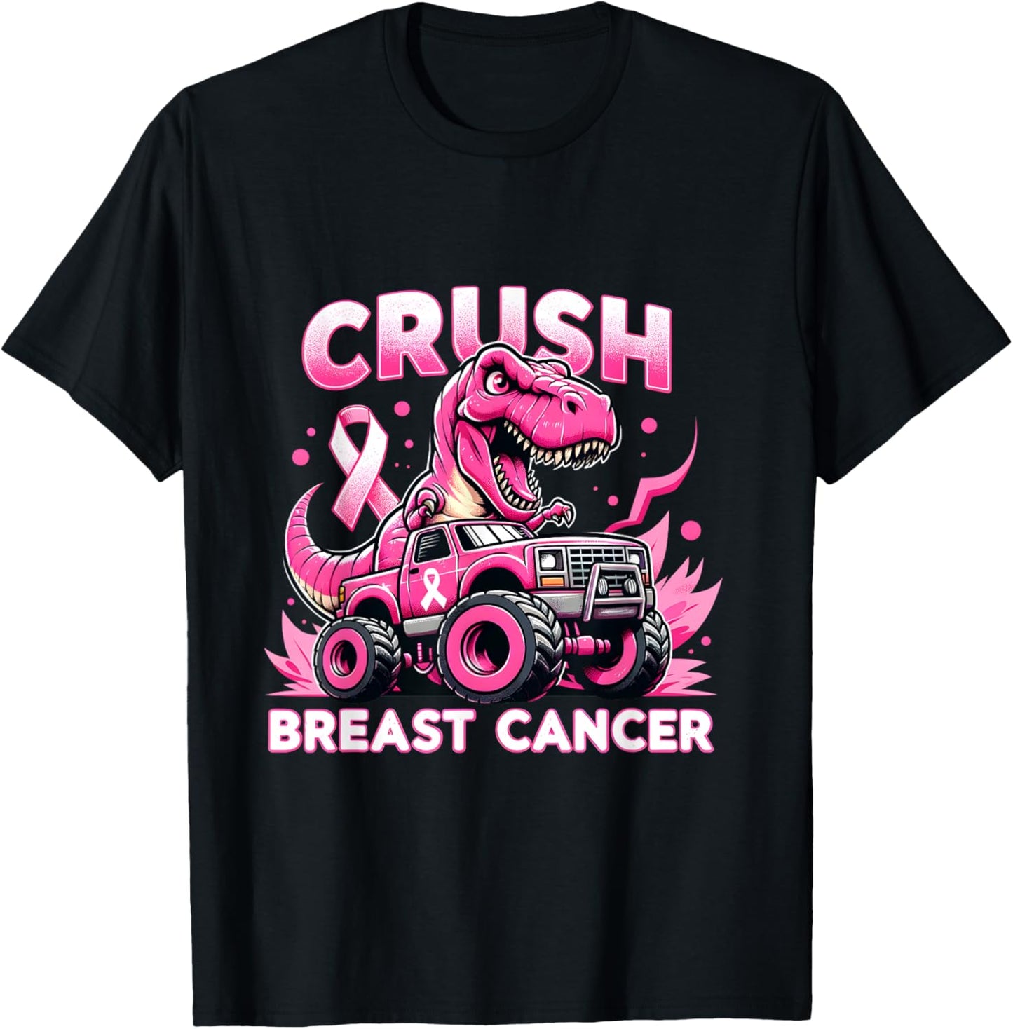 Monster Truck Crush Breast Cancer Support Squad Warrior T-Shirt - T-Shirt | Black