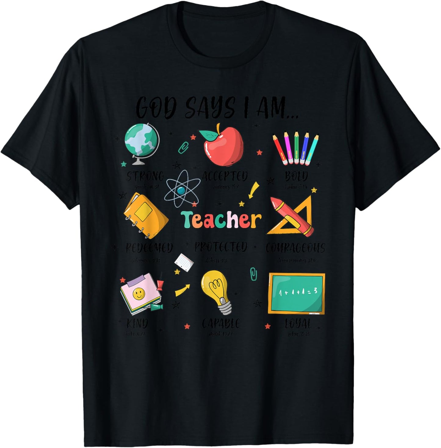 Teacher Christian God Says I Am Bible Verse Religious Teach T-Shirt - T-Shirt | Black