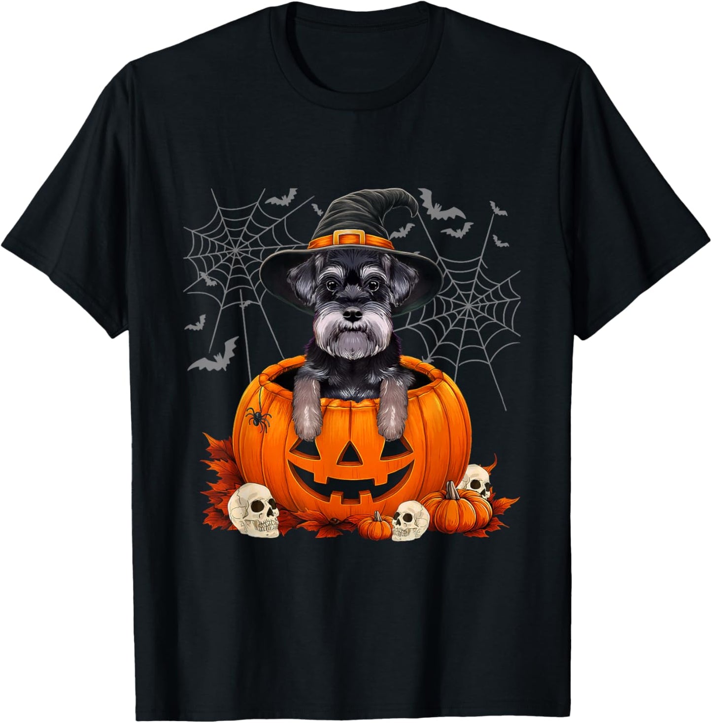 Schnauzer Pumpkin Halloween Thanksgiving Men Women Costume T-Shirt - T-Shirt | Black