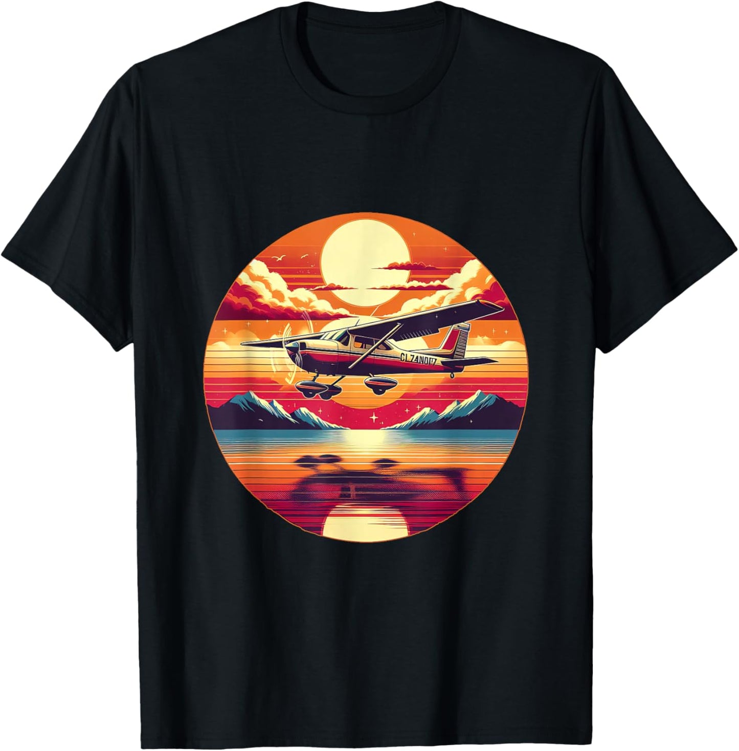 C-172 Skyhawk Vintage C172 Airplane Retro Sunset Pilot T-Shirt - T-Shirt | Black