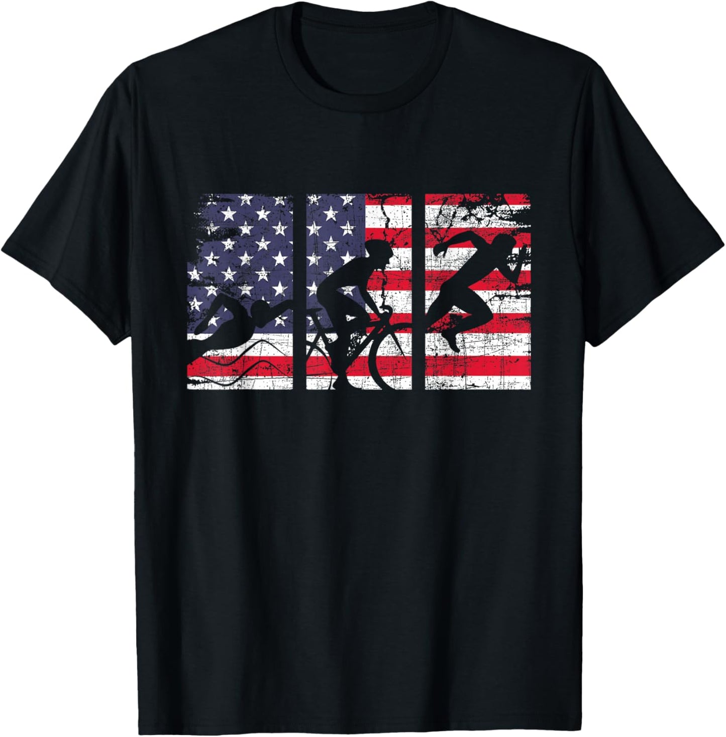 Triathlon USA Flag - Triathlete Athlete Sports Swim Run Bike T-Shirt - T-Shirt | Black
