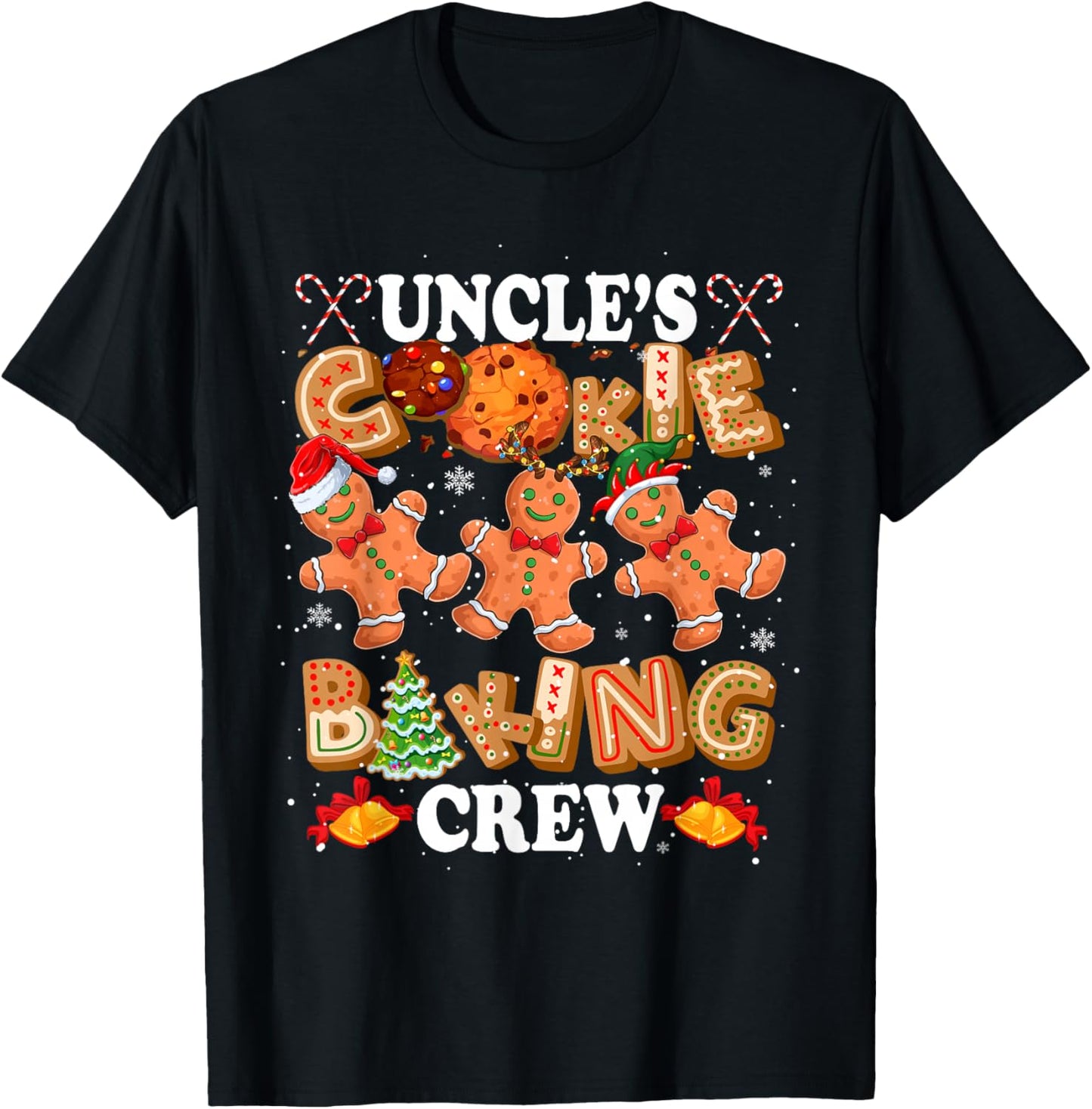 Uncle's Xmas Cookie Baking Crew Three Santa Gingerbreads T-Shirt - T-Shirt | Black