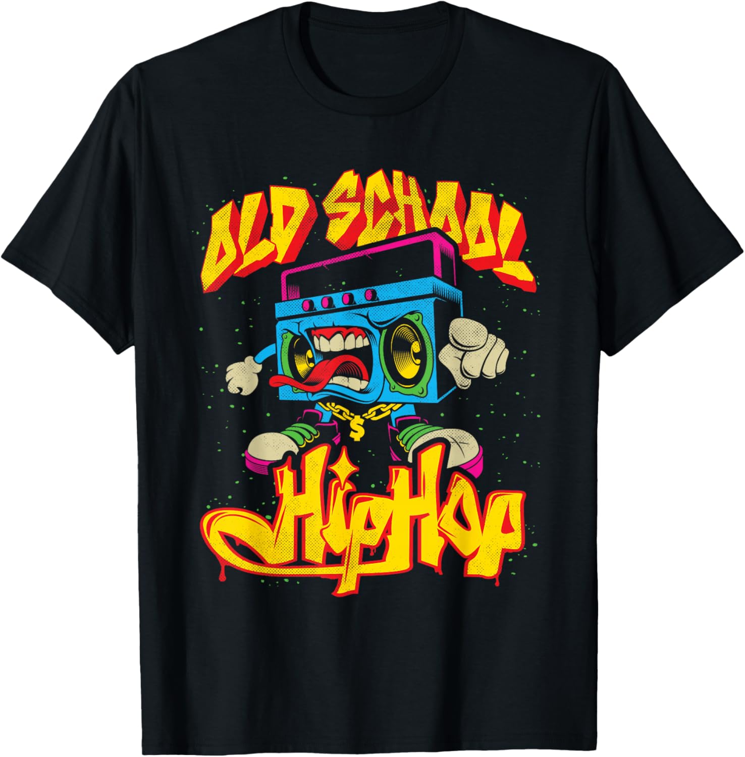 Old School Hip Hop Boombox Graffiti Nostalgia Graphic T-Shirt - T-Shirt | Black