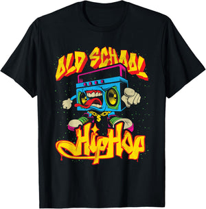 Old School Hip Hop Boombox Graffiti Nostalgia Graphic T-Shirt - T-Shirt | Black