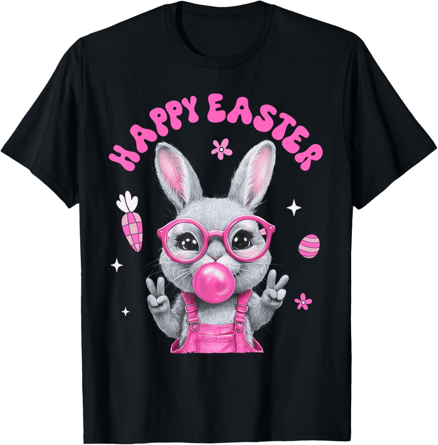 Happy Easter Bunny Rabbit Face Funny Easter Day Women Girls T-Shirt - T-Shirt | Black