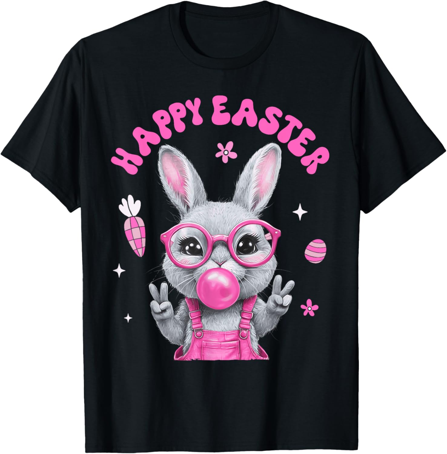 Happy Easter Bunny Rabbit Face Funny Easter Day Women Girls T-Shirt - T-Shirt | Black