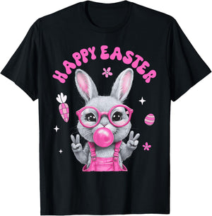 Happy Easter Bunny Rabbit Face Funny Easter Day Women Girls T-Shirt - T-Shirt | Black