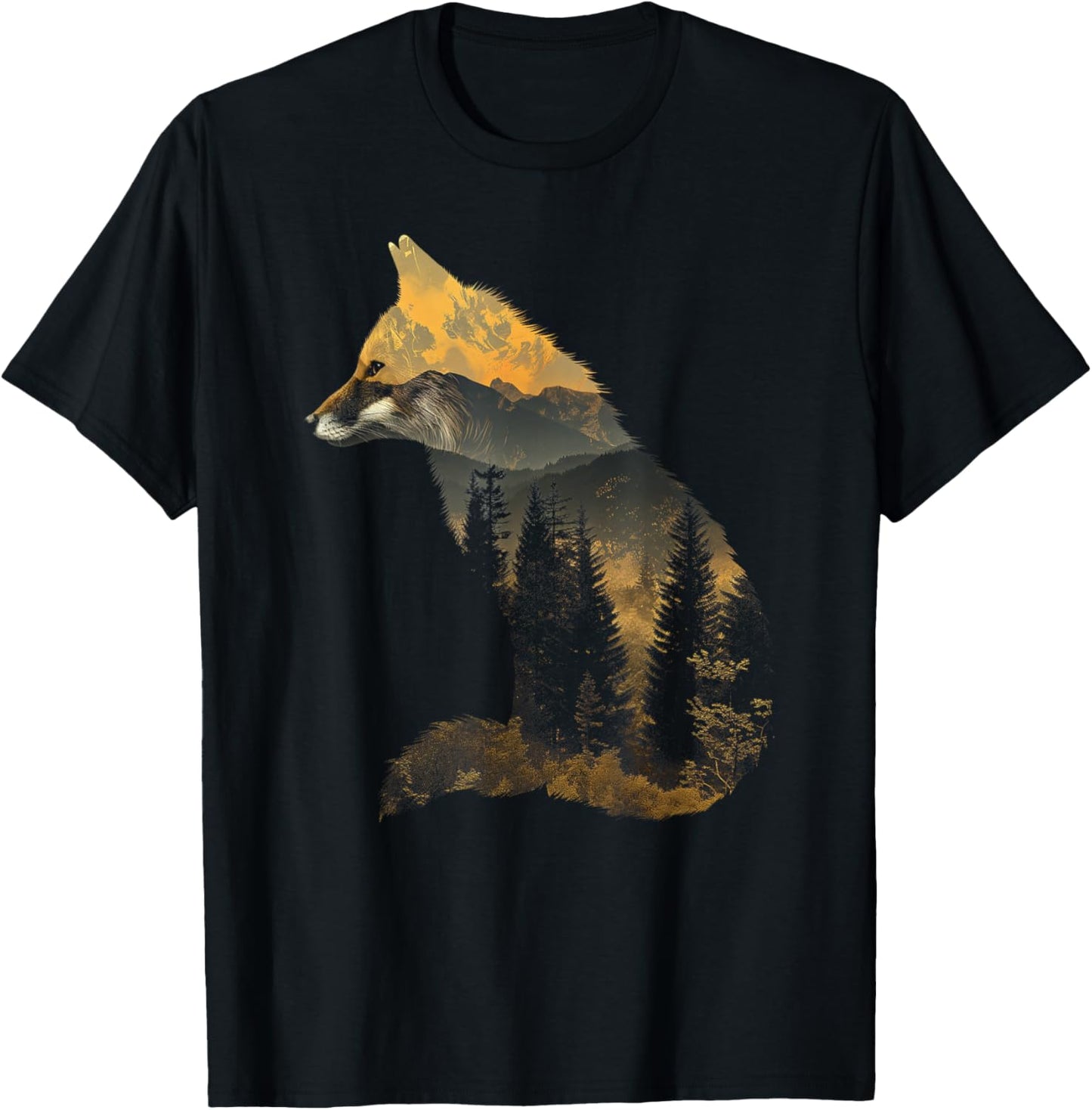 Fox Forest Nature Lover Mountains Hiking Camping Bushcraft T-Shirt - T-Shirt | Black