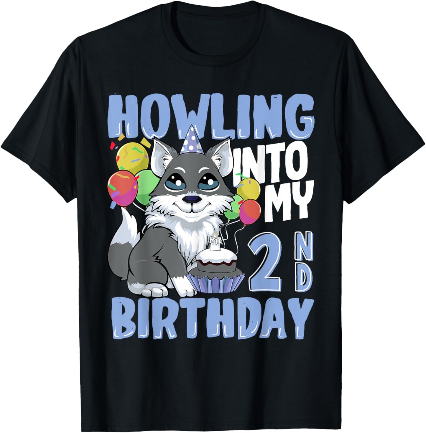 Wolf for 2 Year Old Birthday for 2nd Birthday Wolf Kids Boys T-Shirt - T-Shirt | Black